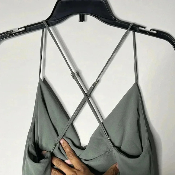 Show Me Your MuMu Verona Deep Sage Cowl Neck Chiffon Overlay Dress Size L - Picture 8 of 10